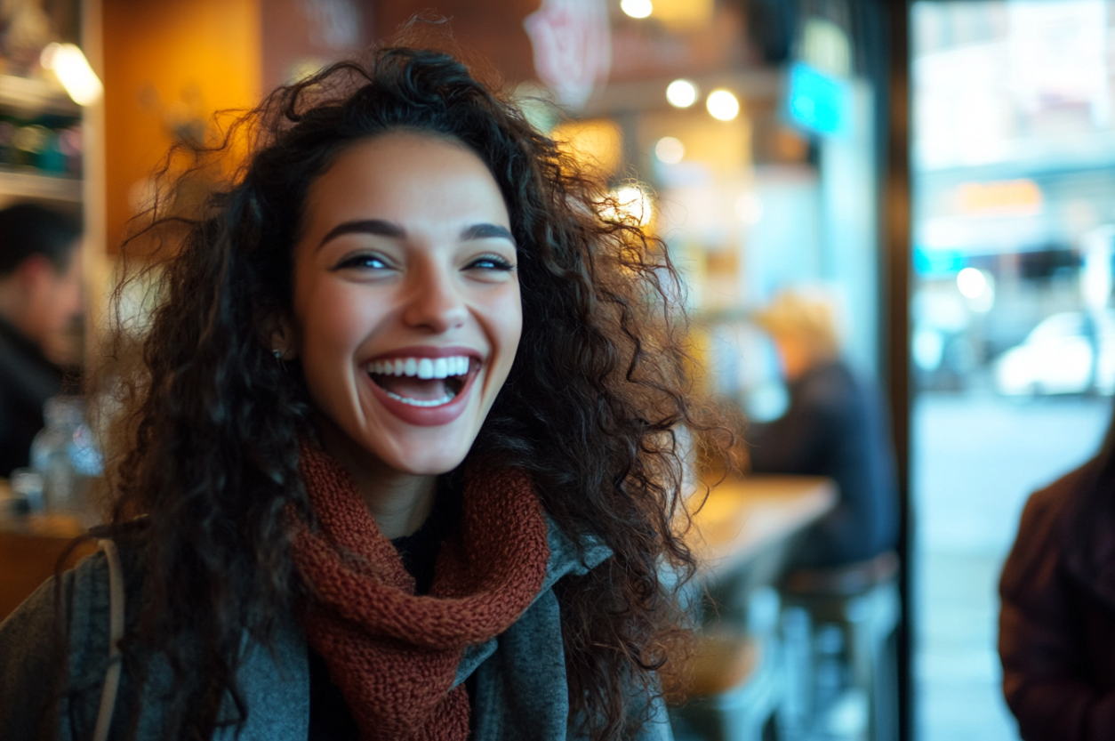 A woman with an excited grin | Source: Midjourney