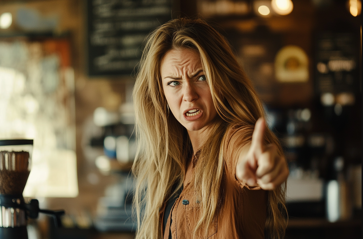 An angry woman pointing | Source: Midjourney