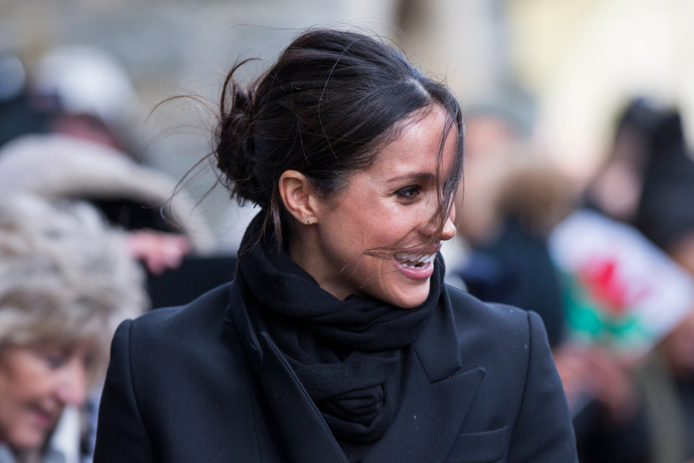 Cardiff, Wales, UK, January 18th 2018. Meghan Markle arrives at a blustery Cardiff Castle.
