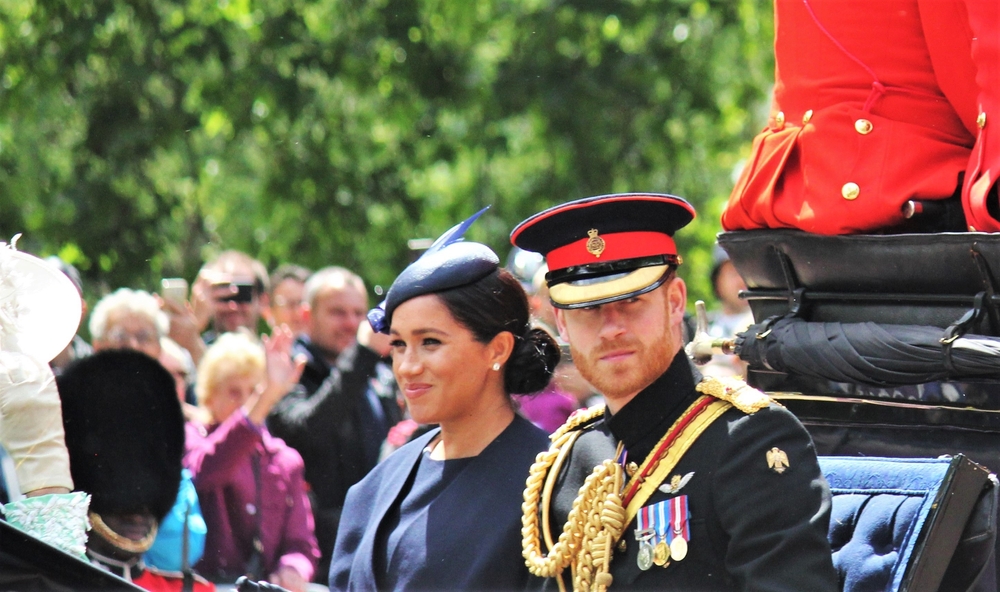 Meghan Markle and Prince Harry, London uk, 8 June 2019- Meghan Markle Prince Harry 1st outing since baby. Trooping the colour Royal Family Buckingham Palace Press stock photo, 