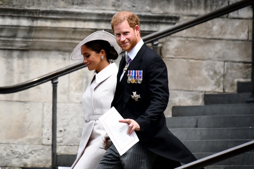 London, United Kingdom - June 6th 2022. The Duke and Duchess of Sussex attend the Platinum Jubilee Service of Thanks Giving at St Paul's Cathedral 