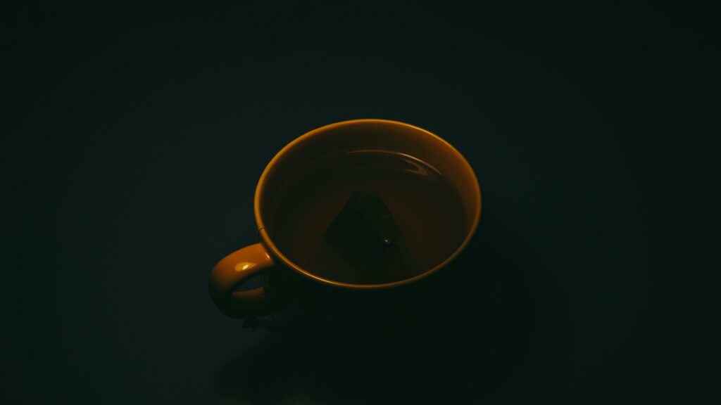 tea with tea bag in dark