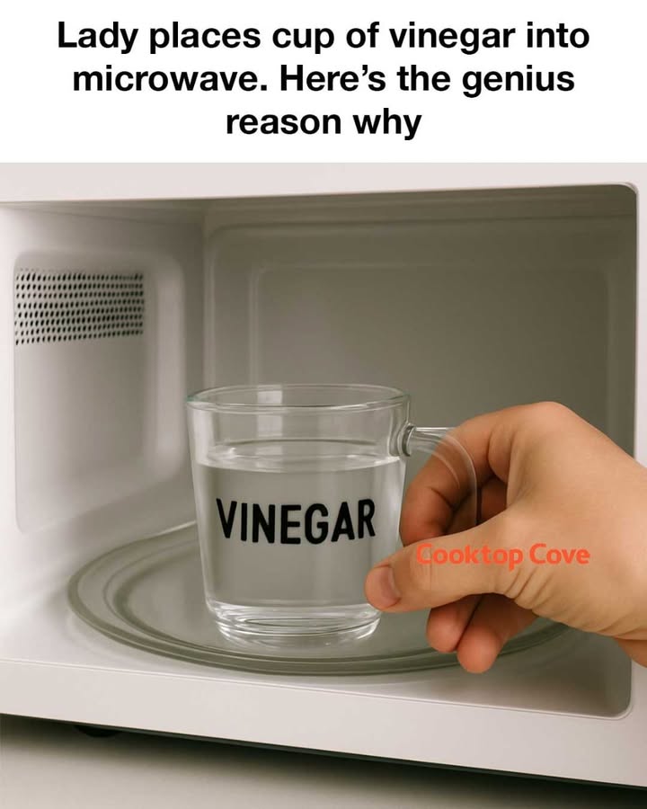 Lady places cup of vinegar into microwave. Here’s the genius reason why