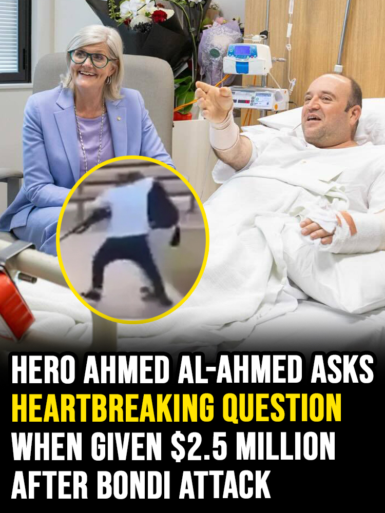Bondi Beach hero asks emotional question as he’s handed $2.5 million check while in hospital