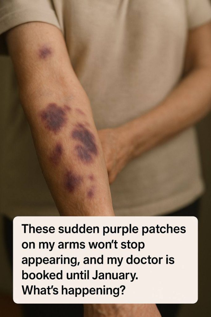 These sudden purple patches on my arms won’t stop appearing, and my doctor is booked until January. What’s happening?