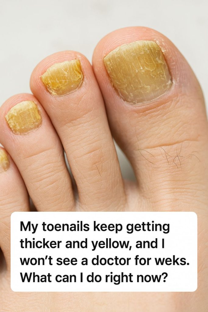My toenails keep getting thicker and yellow, and I won’t see a doctor for weeks. What can I do right now?