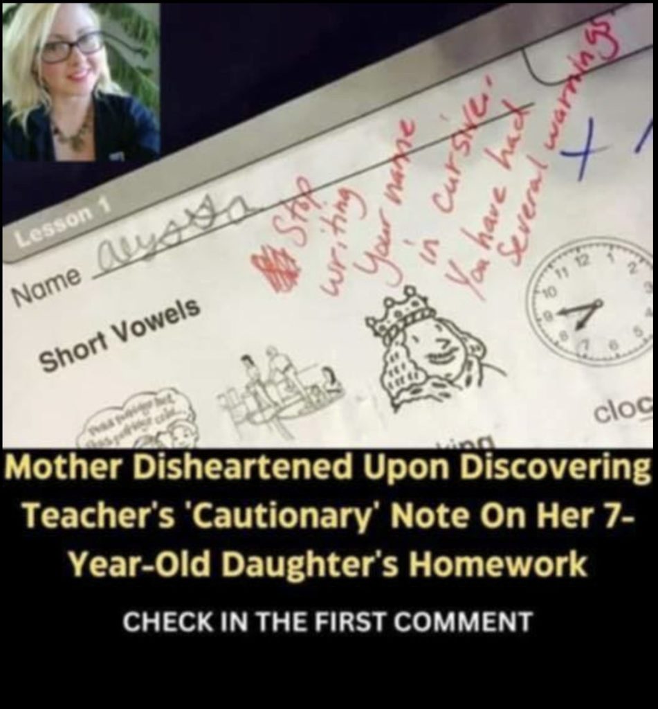Mum furious after child blasted by teacher for writing in cursive