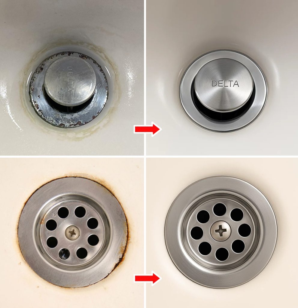 How to remove the dark circle around faucets