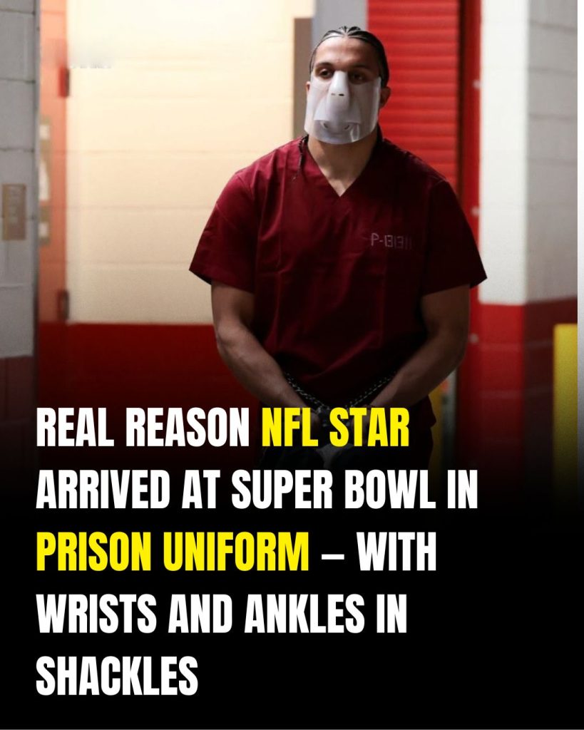 NFL Star Arrives at Super Bowl in Prison-Style Outfit — and Everyone Noticed