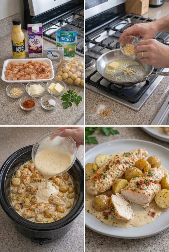 Garlic Parmesan Crockpot Chicken & Potatoes