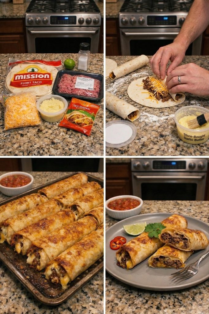 Golden Garlic Butter Burger Taquitos