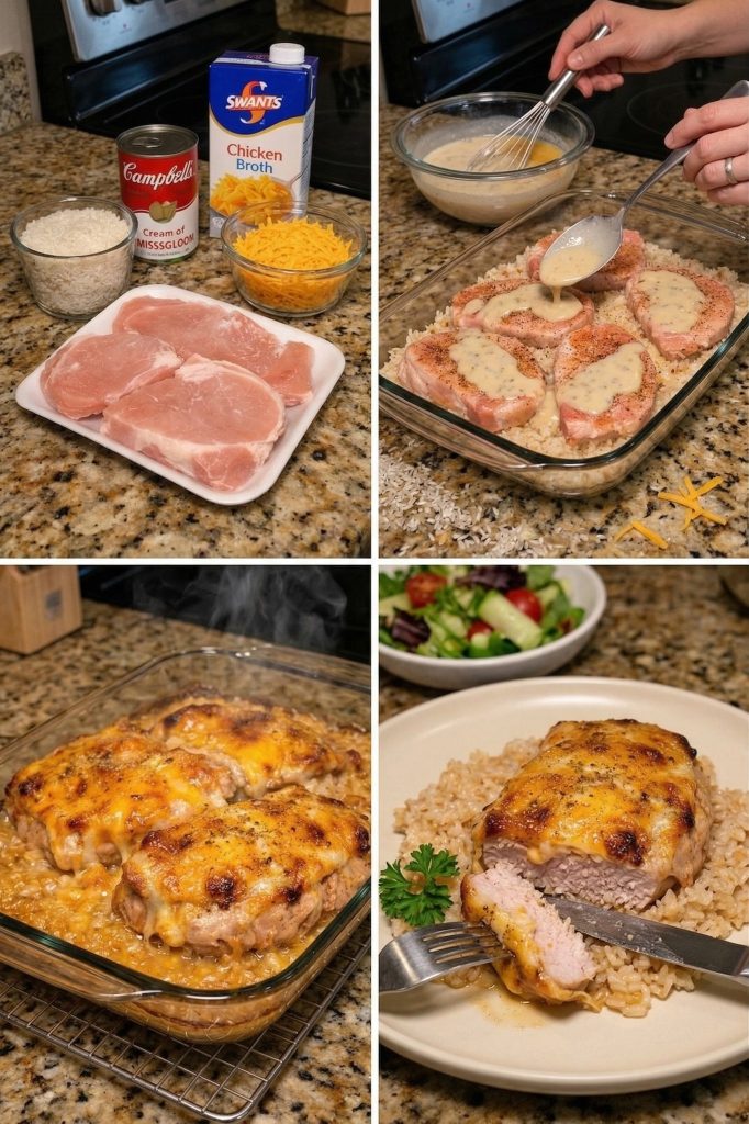 Smothered Cheddar Pork Chop Bake
