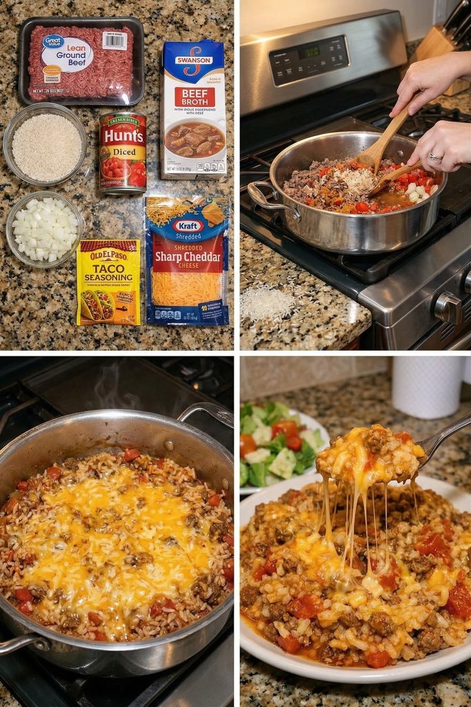 One Pot Cheesy Beef Rice Dinner