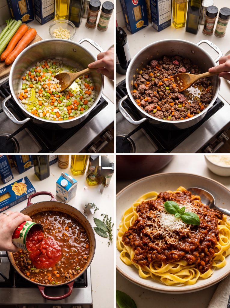 Homemade Beef Bolognese Sauce with Tagliatelle