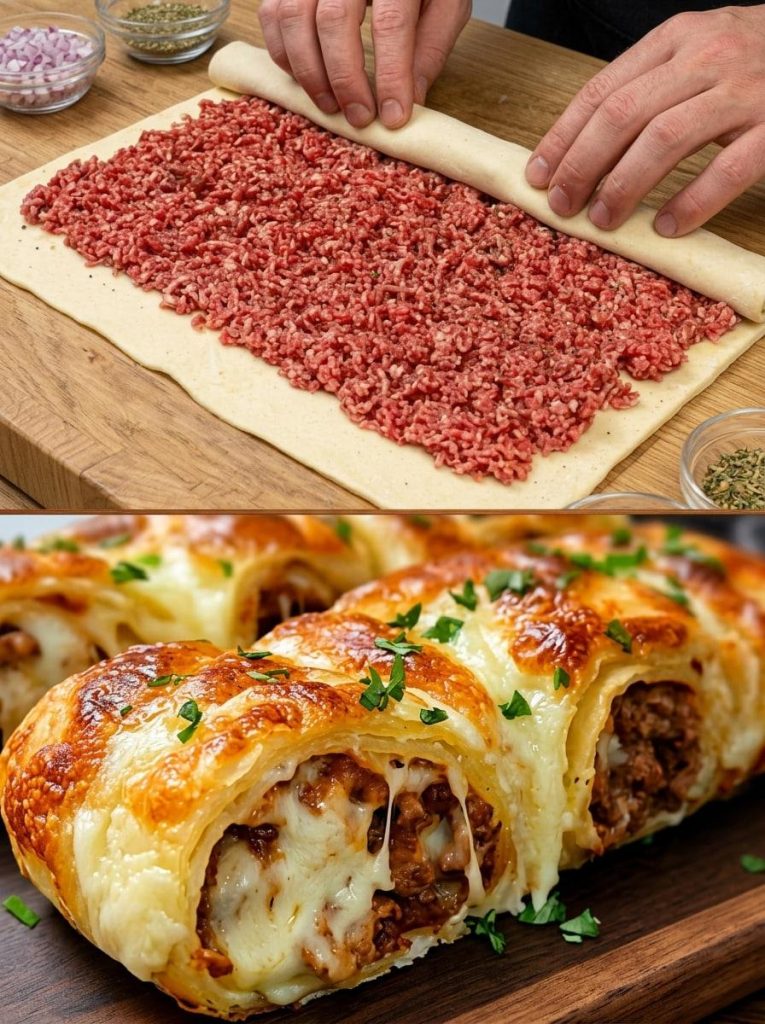 Savory Minced Meat and Cheese Pastry Roll