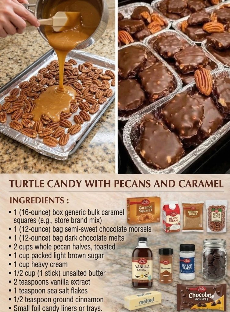 Homemade Turtle Candy with Pecans and Caramel